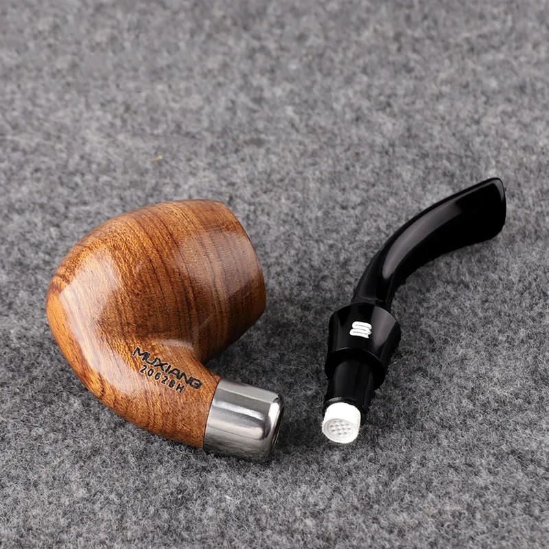 MUXIANG-Handmade Rosewood Pipe for Men, Acrylic Saddle Mouthpiece, Bent Stem, Solid Wooden Tobacco Smoking Pipe, 9mm Filter 2