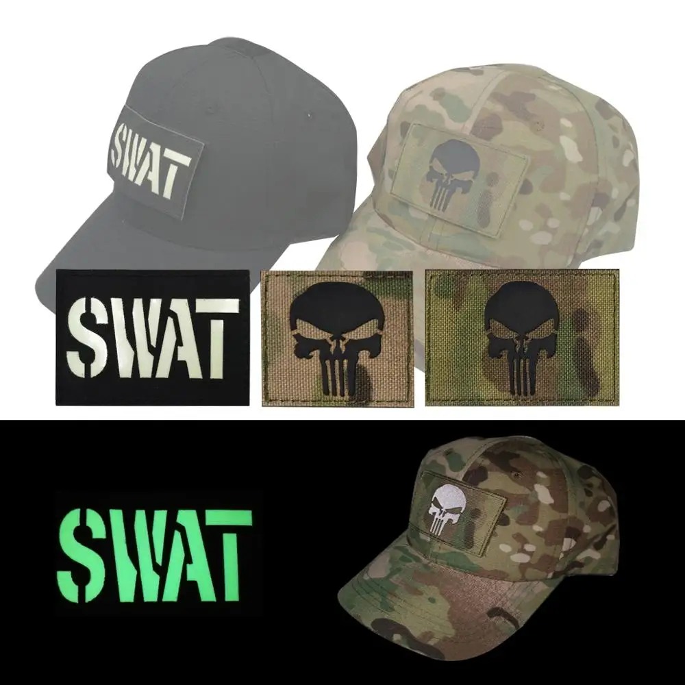 

3D Embroidery SWAT Reflective IR Badge Punisher Camouflage Army Fan Morale Chapter Cloth Denim Clothes Backpack Hat Accessories