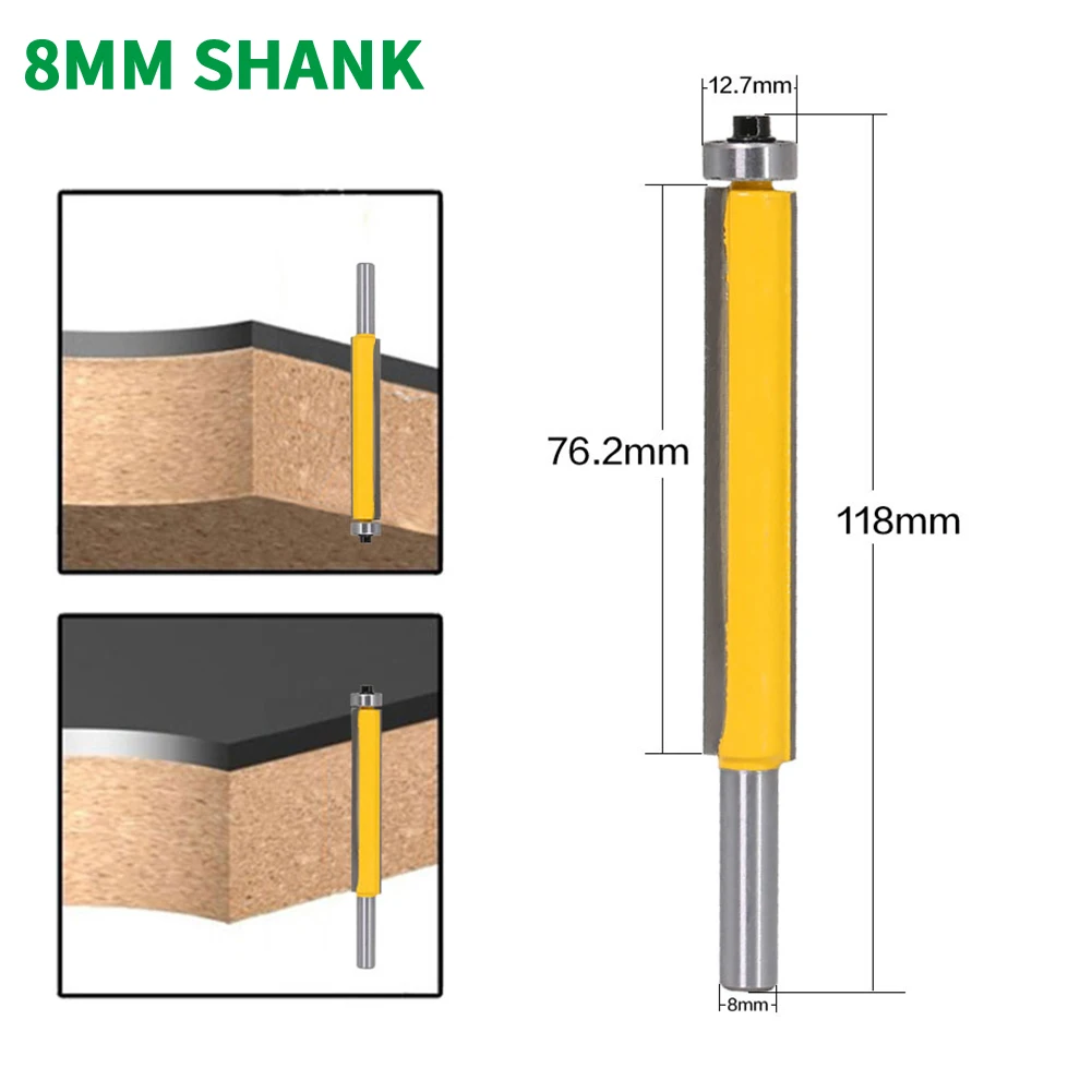 

1PC 8MM Shank Milling Cutter Wood Carving 3" Flush Trim Router Bit With Bearing For Wood Template Pattern Bit Tungsten Carbide