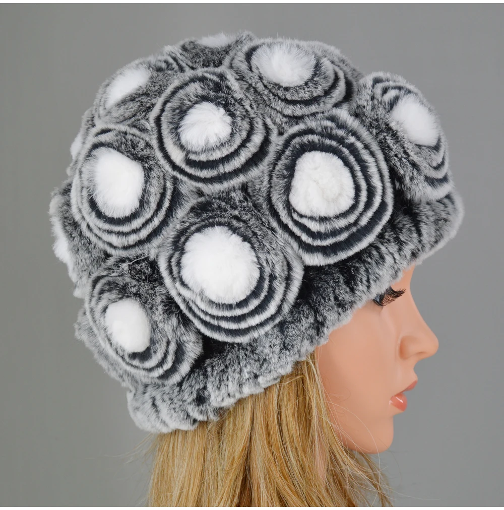 Hot Sale Real Genuine Rabbit Fur Cap Winter Natural Real Rex Rabbit Fur Skullies Hat Quality Women Real Fur Beanies Hats