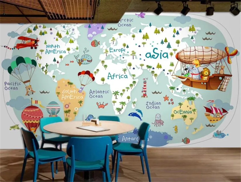 Nordic Cartoon Children’s Room Wall Paper 3D Animal Travel Around The