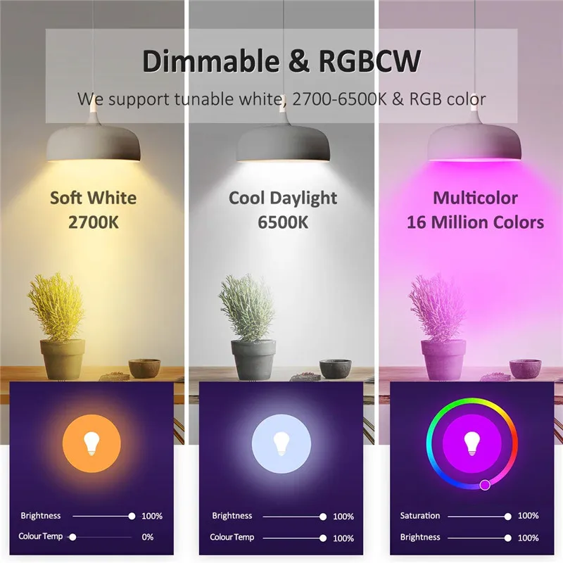 E27/E26/B22 Wifi умный светильник светодиодный лампа группа Лампа 6000K+ RGB 10 Вт 900lm приложение синхронизации диммер совместимый с Alexa Google Home умный дом