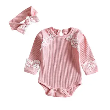 

2Pcs Princess Newborn Baby Girls Lace Floral Bodysuits Jumpsuit Cotton Long Sleeve Little Baby Playsuit Outfits Autumn Clothes