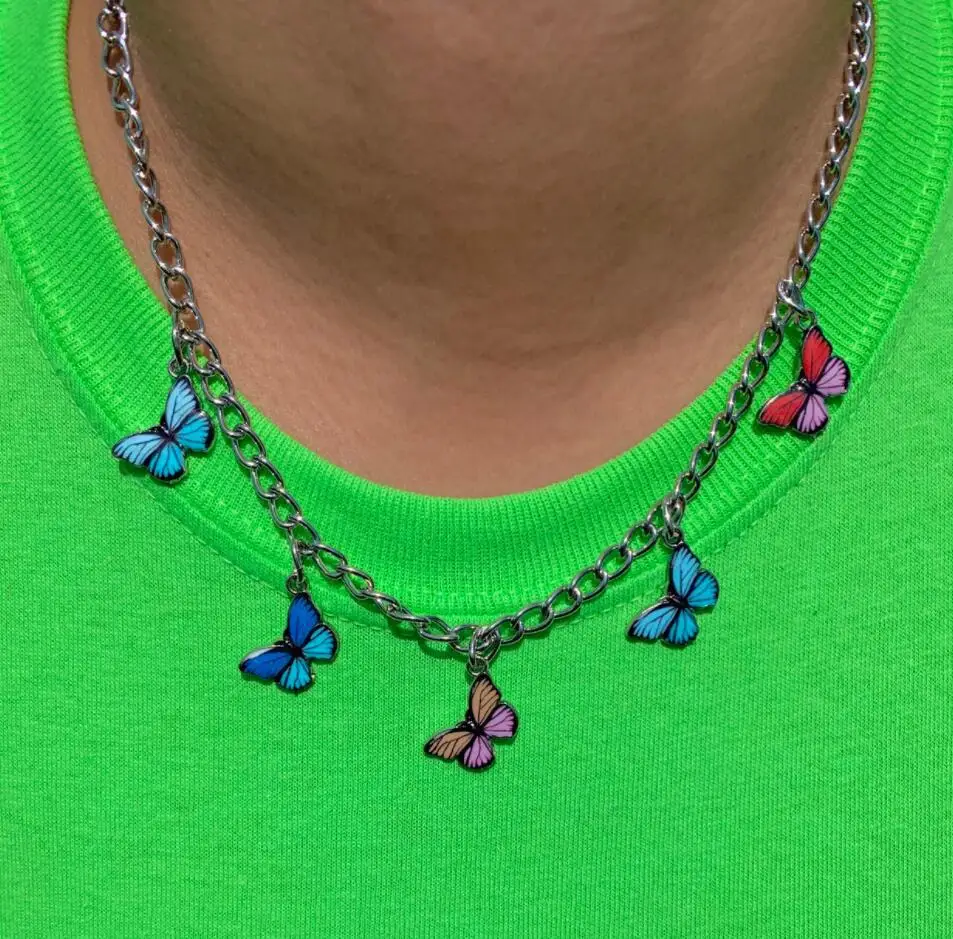 

Harajuku Style Stainless Steel 5pcs Colorful Butterfly Choker Circle Collier Women Cute Punk Style Necklace Collares Mujer 2019
