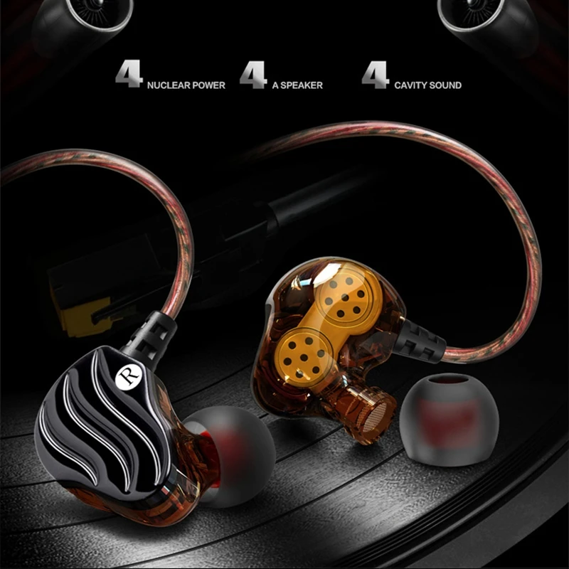QKZ KD4 In Ear Subwoofer Headphones Mobile Phone Music MP3 Dual Unit Subwoofer Headphones