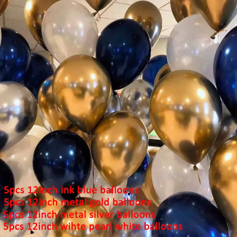 20 шт Металлические золотистые Серебристые шары чернильно-голубые латексные шары с днем рождения, украшения для детской свадьбы