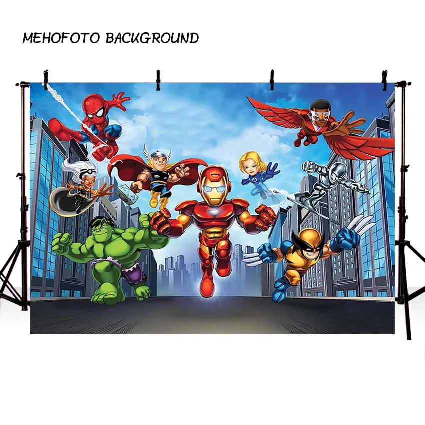 

MEHOFOTO Superhero Photography Backdrop Cartoon Avengers Theme Birthday Photo Background for Pictures Party Decorate