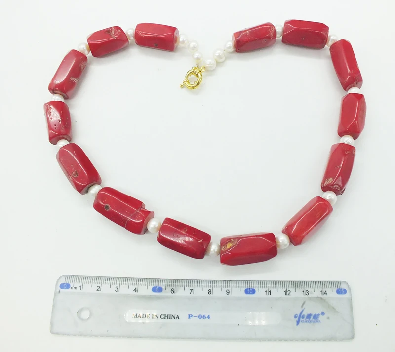 Huge 15X28MM natural red coral, pearl necklace. the last one 20"