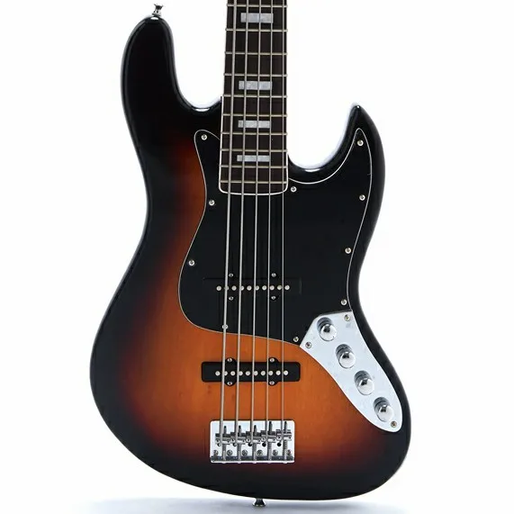 

3TS 5 Strings High Quality Bass Guitar JB Standard Style Neck Binding Sunburst Color Strings Thru Body