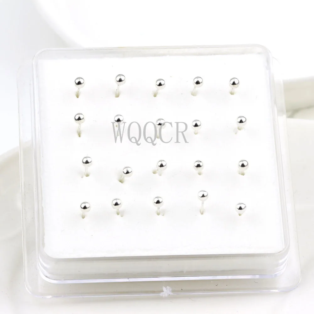 Small Ball Nose Rings Piercing Nose Studs 2.0mm Ball Shape 925 Silver/ Gold Color 20Pcs/Box Body Piercing Jewelry