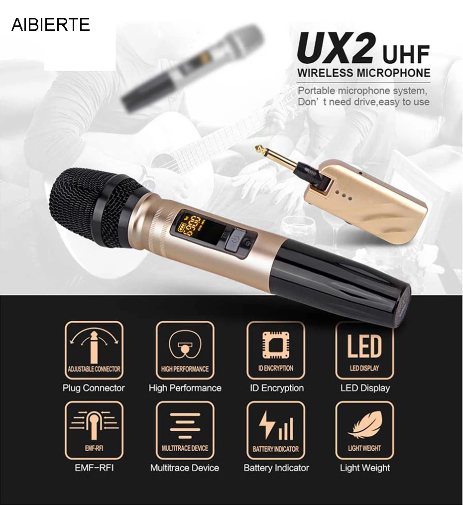 AIBIERTE UHF двойной Ручной беспроводной микрофон для караоке вечерние DJ бизнес встречи речевых других мероприятий на открытом воздухе и в помещении