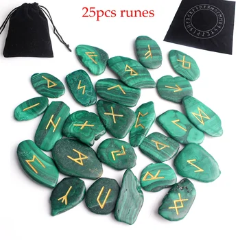 

25Pcs Natural Malachite Crystal Rune Green Runes Stone Divination Fortune-telling Reiki Healing Meditation Gift Decor Collection