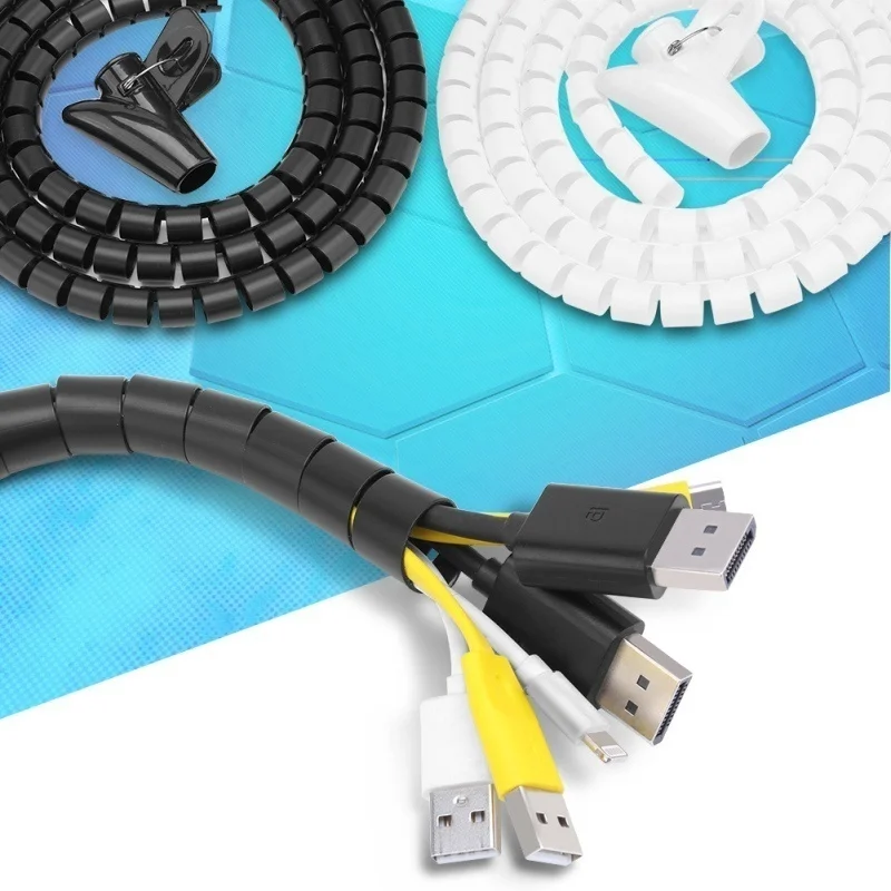 Cable Organizer 2M Flexible Spiral Tube Cable Organizer Wire Wrap Cord Protector Storage Pipe Cables Winder Home Desk Office Organization Tools