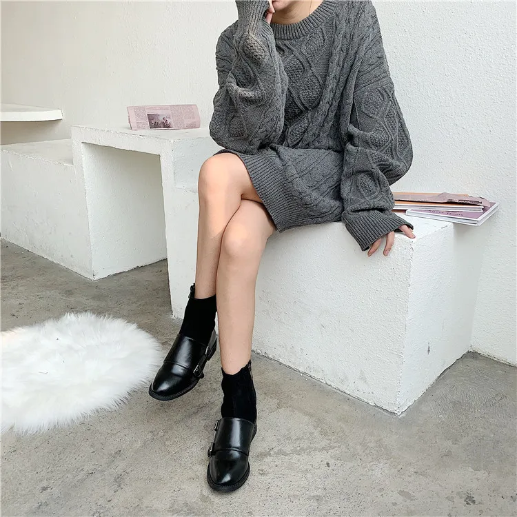 Бренд molan Designers; коллекция года; зимняя Роскошная металлическая пряжка; черные короткие ботильоны martin из натуральной кожи; женская теплая плюшевая обувь на молнии