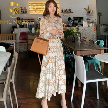 

New Arrival Summer Women Print Long Sleeve Maxi Dress Fashion Female Bow Party Dresses Elegant OL Midi Dress With Belt