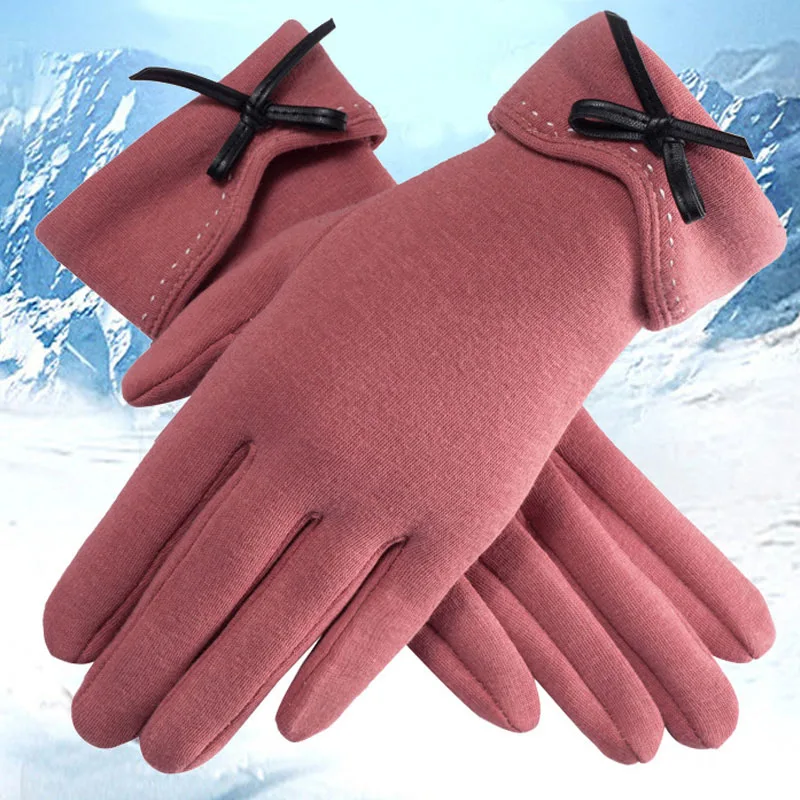 Зимние перчатки женские теплые плюшевые варежки с сенсорным экраном Женские ветрозащитные перчатки для вождения полный палец handschoenen - Цвет: pink