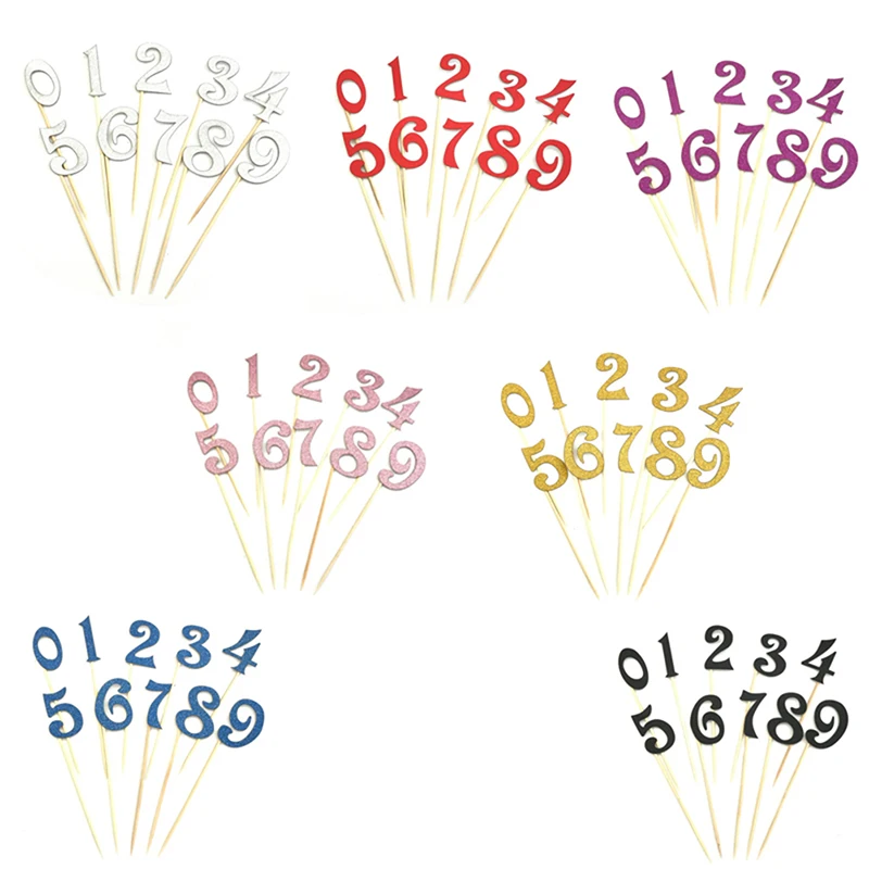 10pcs/set Number Pattern Birtay Cake Topper Acrylic Golden Children Birtay Anniversary Party Decoration 7 Colors