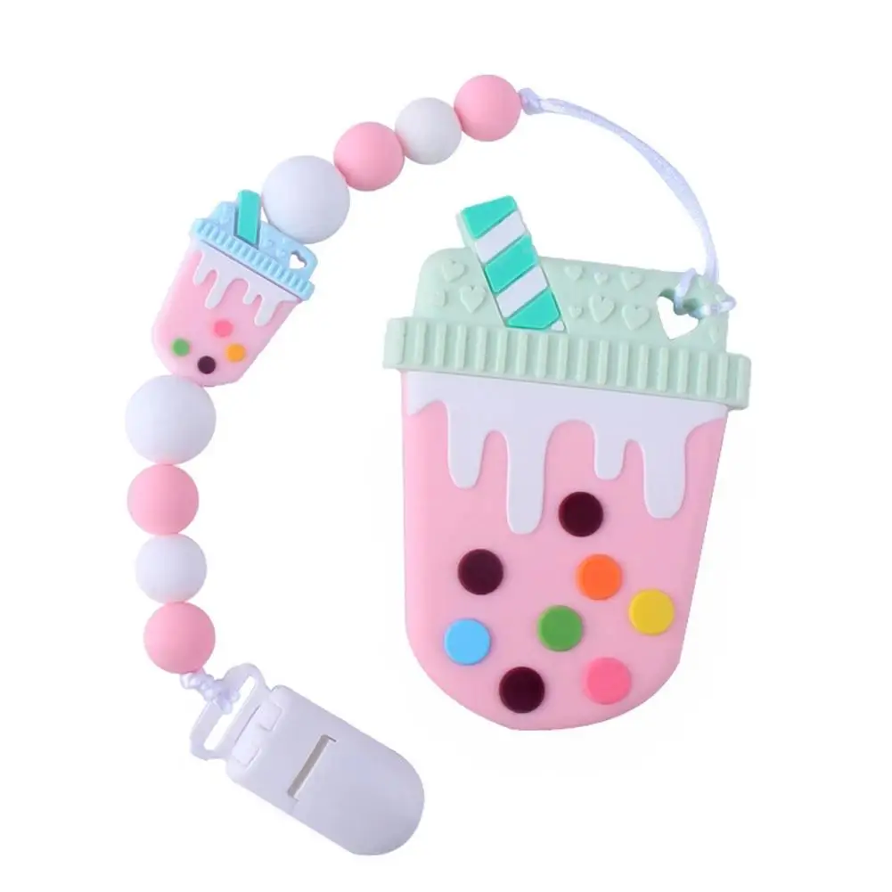 Детский Прорезыватель зубной гель пустышка цепи набор детские нетоксичные и безвредные силиконовые соски клип костюм для 3 месяцев и более ребенка - Цвет: Pink