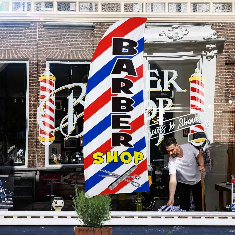 Barber Shop Flag Feather Banner Swooper Flag Pole Kit Outdoor Business Sign Display 15ft