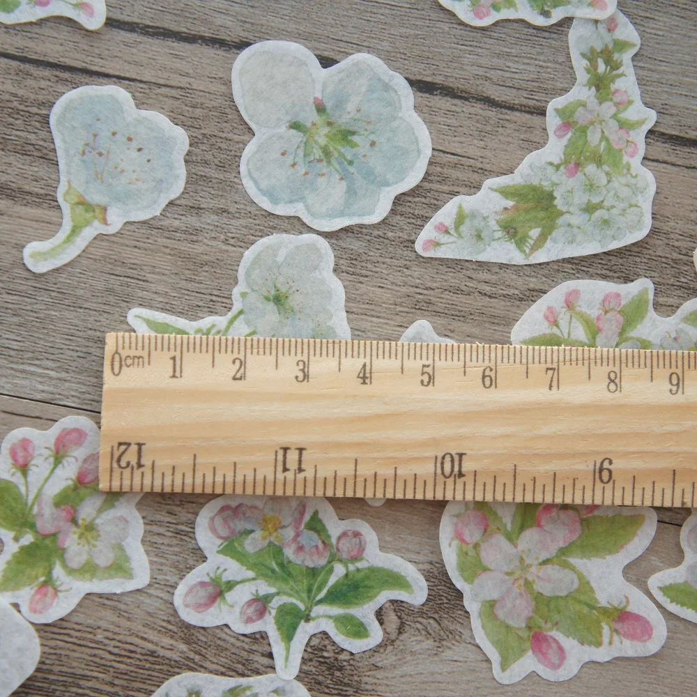 58pcs Pink White Flower Green Leaves Frame Style Washi Sticker Scrapbooking DIY Gift Decoration Tag