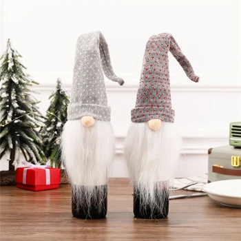 

12 Pcs Christmas Wine Bottle Cover Long Hat Plush Gnome Wine Bottle Cap Topper Holiday Dining Table Decorations Wholesale X2