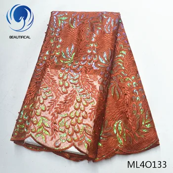 

BEAUTIFICAL african lace fabrics organza fabric with sequins embroidery Hot sale nigerian organza lace with beads ML4O133