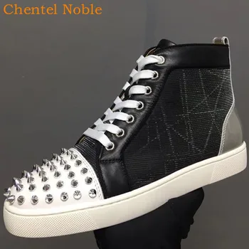 

2019 Brand Chentel Noble Rivet Leather Loafers Men Casual Shoes Party Dress Shoes Men Flats Mixed Color Sneakers Big Size