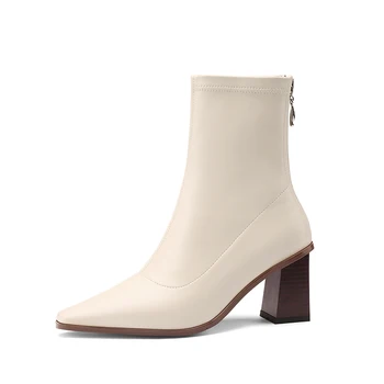 

Band high heels Women ankle Boots poined Toe Thick Heels women Pumps Working Party dress Shoes Woman