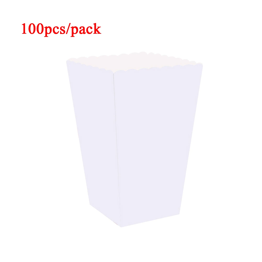 

100pcs White Paper Popcorn Boxes Bags Holder Candy Containers Cartons Snack Bags Popcorn Box Party Favors Supplies Kids Children