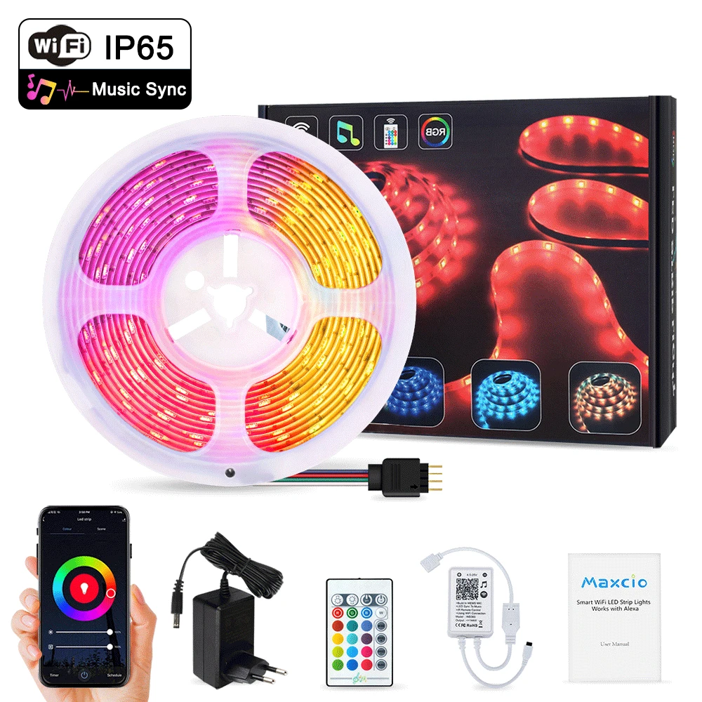 5M 10M RGB LED Smart Home WIFI Strip Light Kits App Control Lamp Power For Alexa 5M 10M RGB LED Smart Home WIFI Strip Light Kits App Control Lamp Power For Alexa