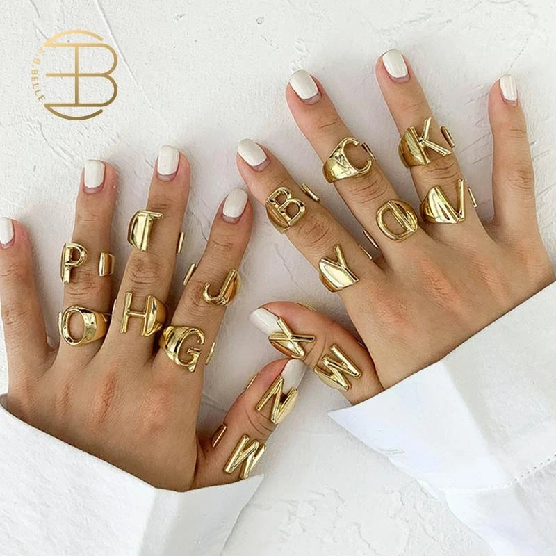 Anillos ajustables con iniciales de oro para mujer, joyería de regalo, anillos gruesos con A 2020|Anillos| - AliExpress