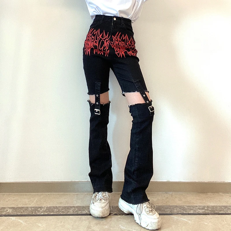 Fashion Split Jeans Women Clothes Fire 