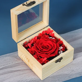 

Wooden Box Eternal Rose Decoration Red Ecuador Gift Box Can Put Wedding Ring Valentine's Day Gift Mother's Day Gift