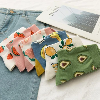 

New Summer Cartoon Fruit Cotton Watermelon Lemon Strawberry Banana Avocado Women Korean Version Of Socks Fashion Street Socks
