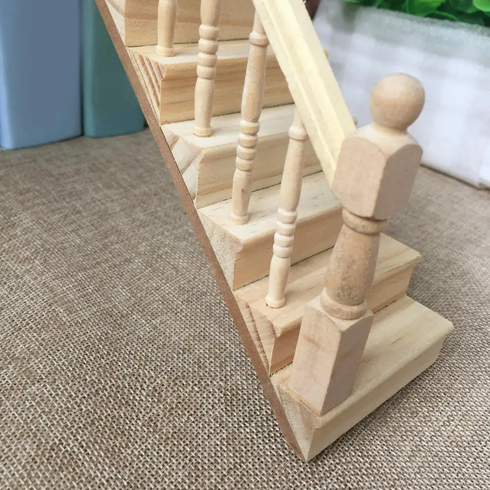 1:12 Mini Handrail Stair Model Dollhouse Wooden Miniature Furniture Staircase for Bed Pot Birdcage