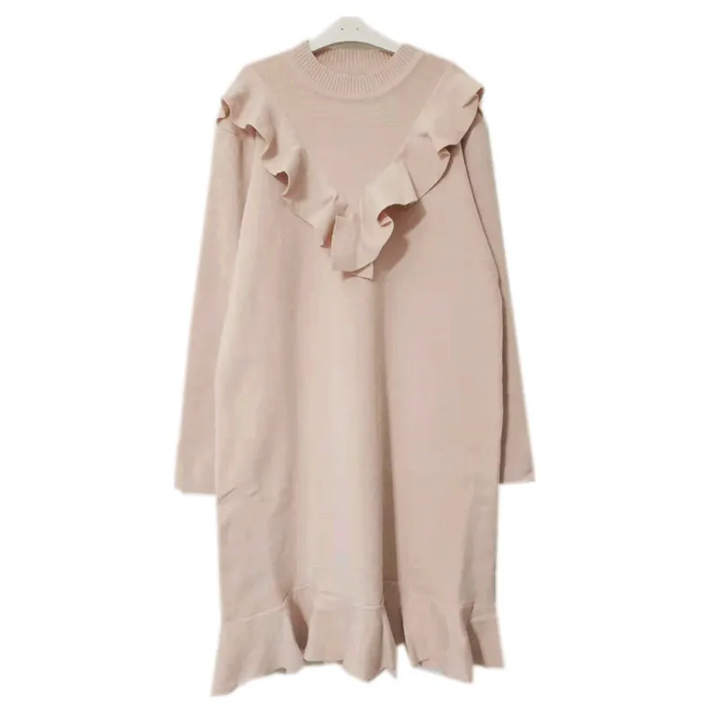 Детские вязаные платья с оборками для девочек сезон осень-зима модное однотонное