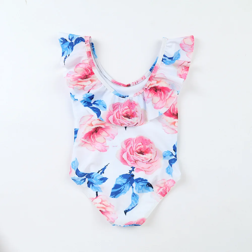 

2019 Europe And America New Style Hot Sales One-piece Swimming Suit Sweet Hipster Flounced Flower Children Girls KID'S Swimwear