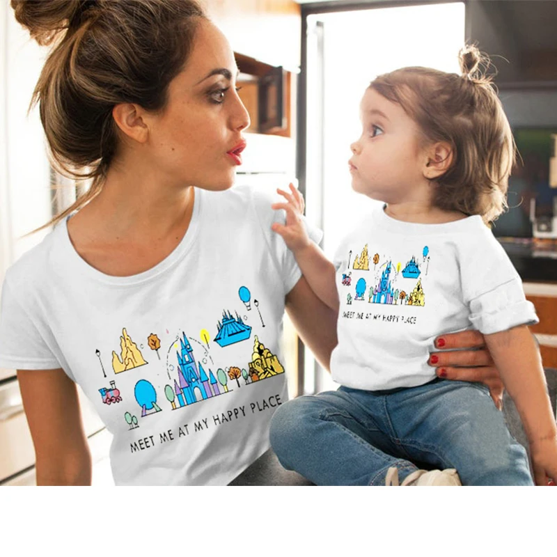 Рубашка с надписью mommy and me happy place|Сочетающаяся одежда для семьи| |