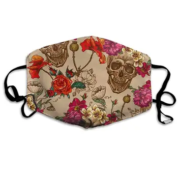 

Mouth Mask For Daily Dress Up, Skull Flower Design Lovers Anti-dust Mouth-Muffle, Washable Reusable Holiday Half Face Masks For
