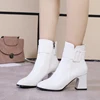 White Black Thick High Heel Ankle Boots Women 2022 Pointed Toe Keep Warm Elegant Short Booties Ladies Ankle Buckle Decoration ► Photo 1/6