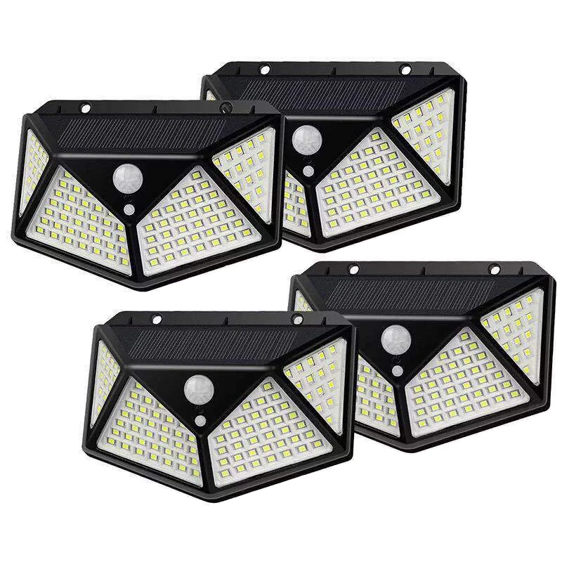 

4 100 LED Solar Outdoor Waterproof 4 Sides Solar Wall Light with PIR Motion Sensor for Garden Decoration