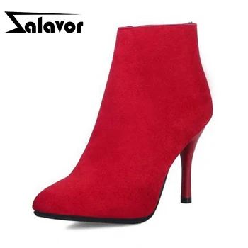 

ZALAVOR Size 32-43 Women Ankle Boots Zipper Warm Fur Shoes Woman Fashion High Heels Winter Boots Sexy Lady Pointed Toe Shoes