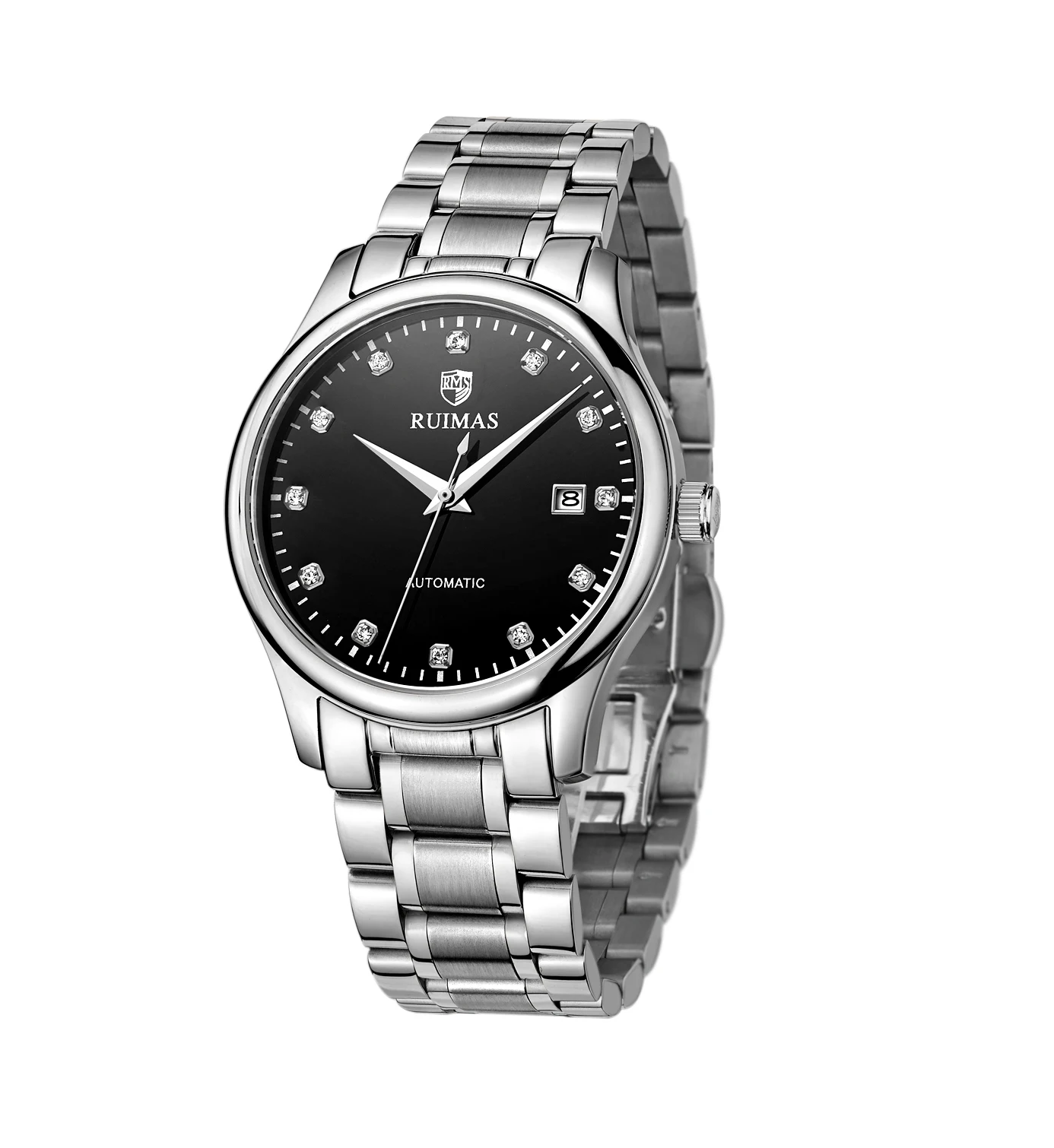 

RUIMAS Mens Watches Automatic Mechanical Watch Relojes Para Hombre Stainless Steel Links Strap Waterproof Silver Band 6697