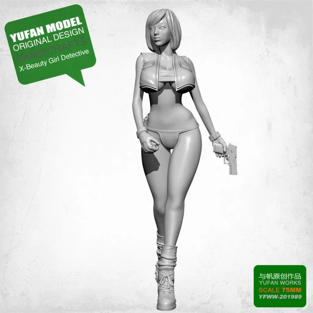 Tanie 75MM 1 24 żywica rysunek YUFAN MODEL X detektyw piękna dziewczyna żywica samodzielnie zmontowane YFWW 201989