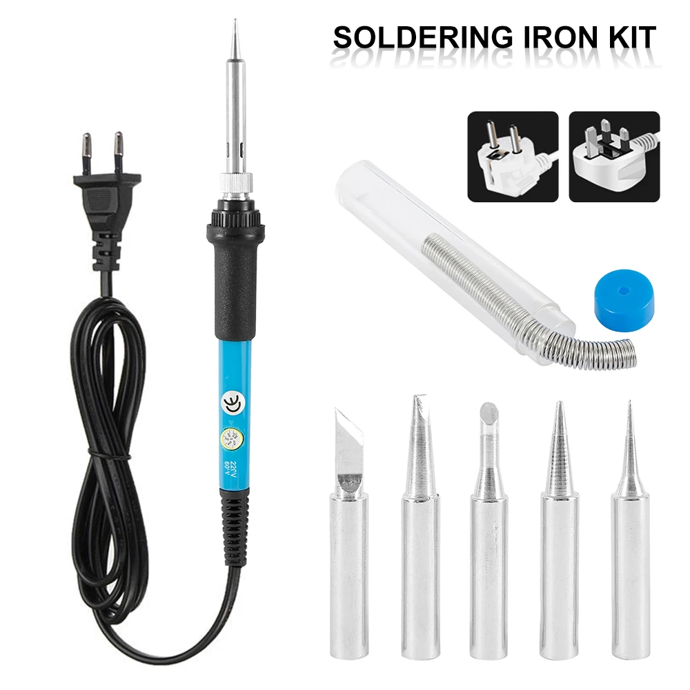 

New Adjustable Temperature Electric Soldering Iron 220V 60W Welding Solder Rework Station Heat Pencil Tips Repair Tool Kit