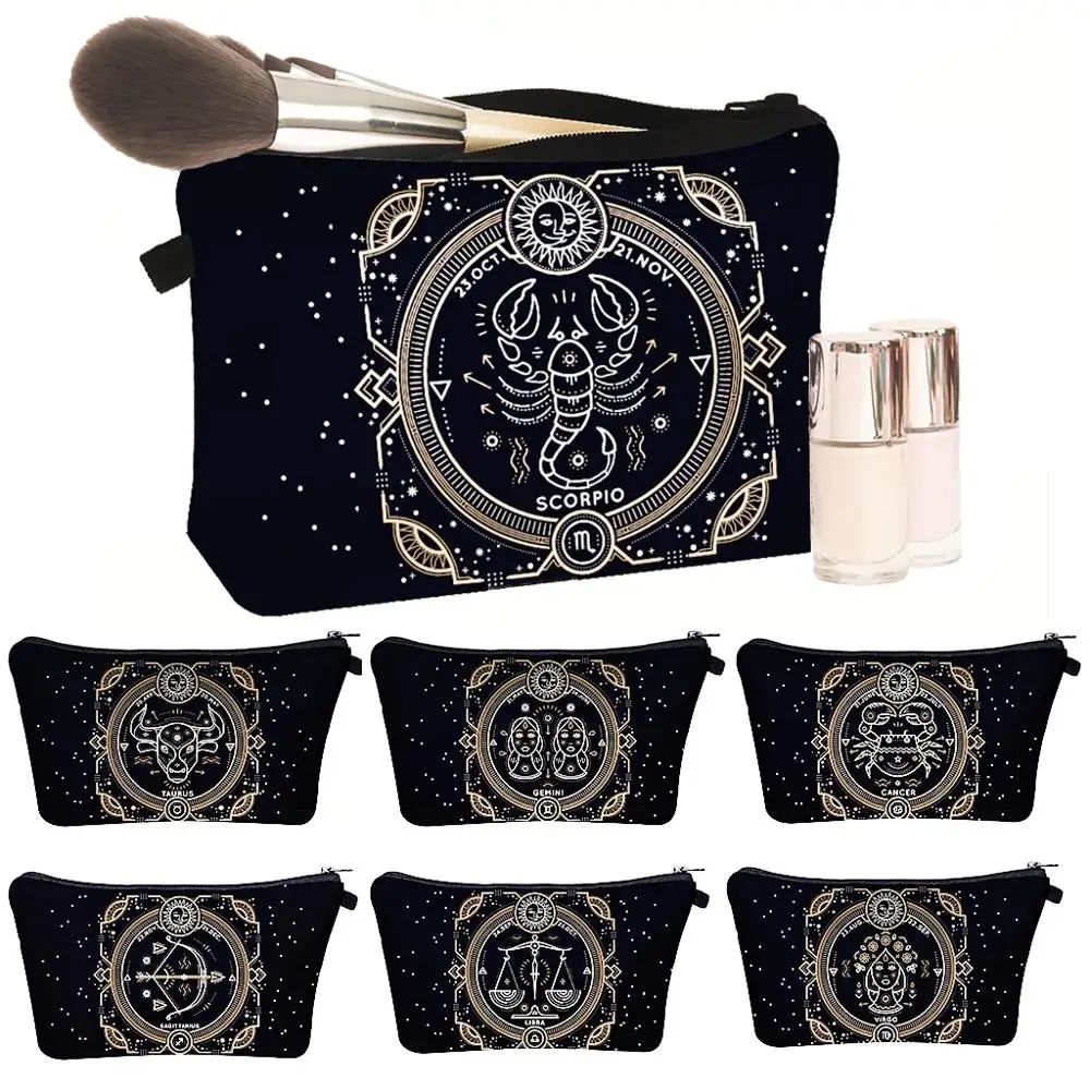 Newest Style Mysterious Black Zodiac Exclusive Custom Makeup Bag Toiletry for Travelling Brush Wash Pouch | Багаж и сумки