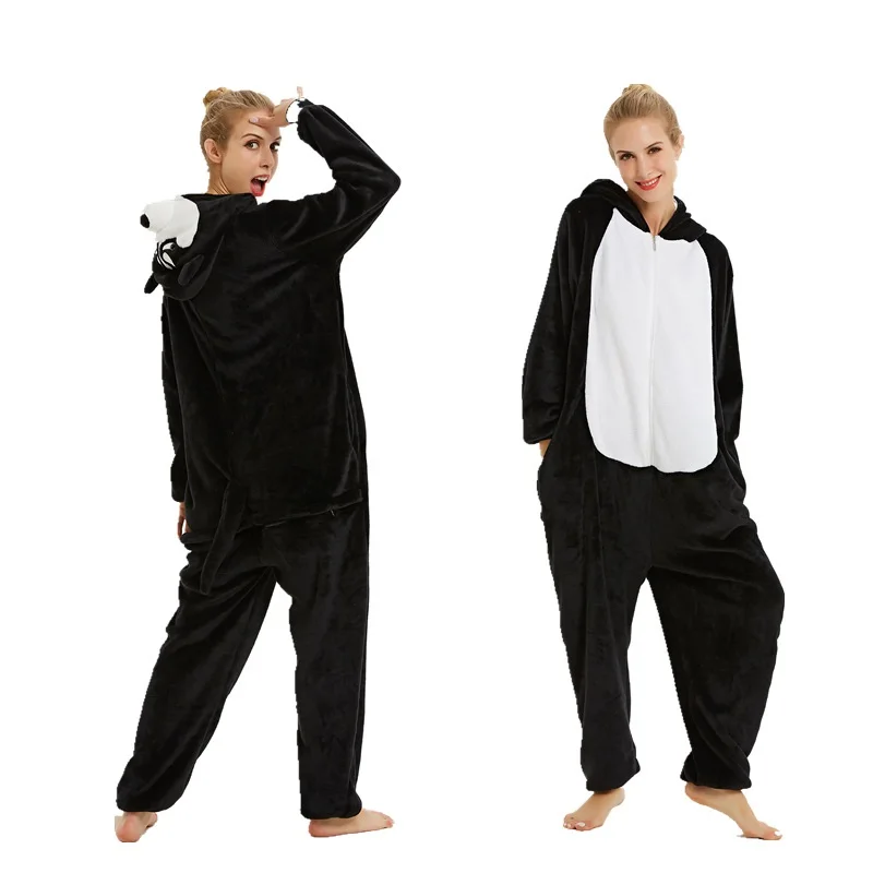 Пижамы кигуруми с единорогом для взрослых, для женщин и мужчин, фланелевые пижамы с милыми животными, пижамы с Пикачу и пандой, домашняя одежда - Цвет: Black huskies