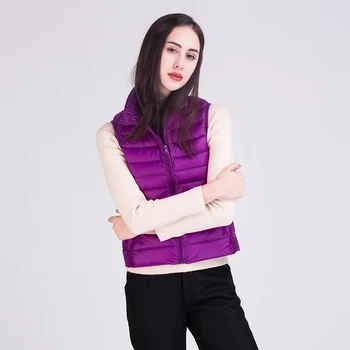 

Female Sleeveless Purple Lightweight Soft Normal Length Overcoat Large Size 3XL Coat Out Wear Thick Winter Warm Down Jacket