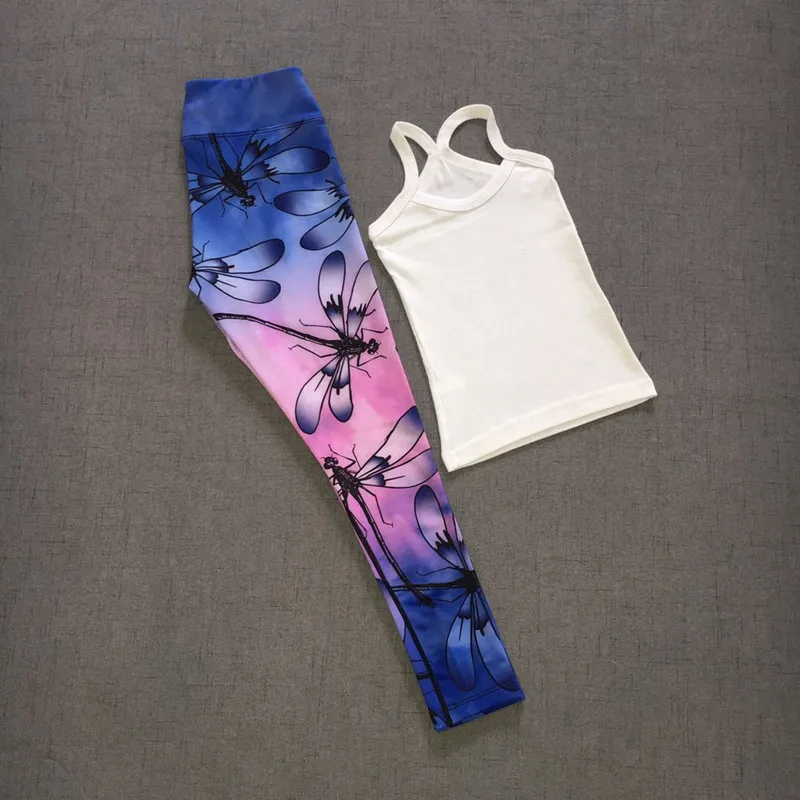 

Europe And America 3D Dragonfly Printed Baby Yoga Clothes Suit Fitness Sports Children's Watch Dance Play Training Trousers