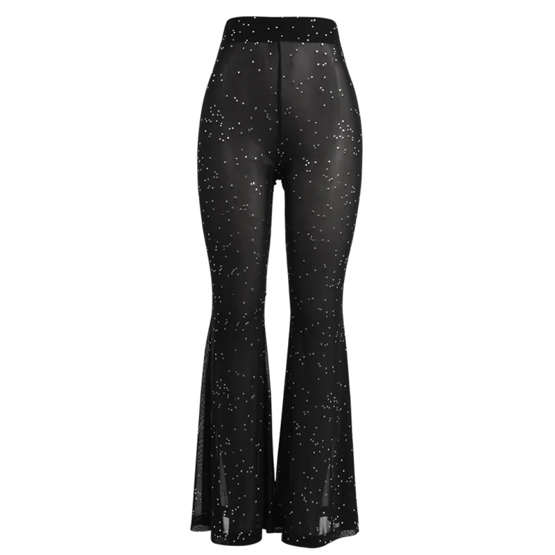 

Womens Beach Mesh Sheer Wide Leg Pants Ladies Bikini Cover Up Flared Trousers